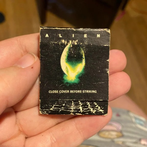 “a promotional matchbook for the movie Alien (1979) my mother found in our garage..”