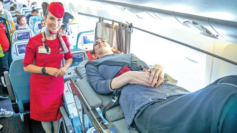This is how the world’s tallest woman (7’0.7”) took her first flight. Turkish airlines replaced 6 seats from its economy section with a special stretcher for her to travel on the 13-hour flight to the United States