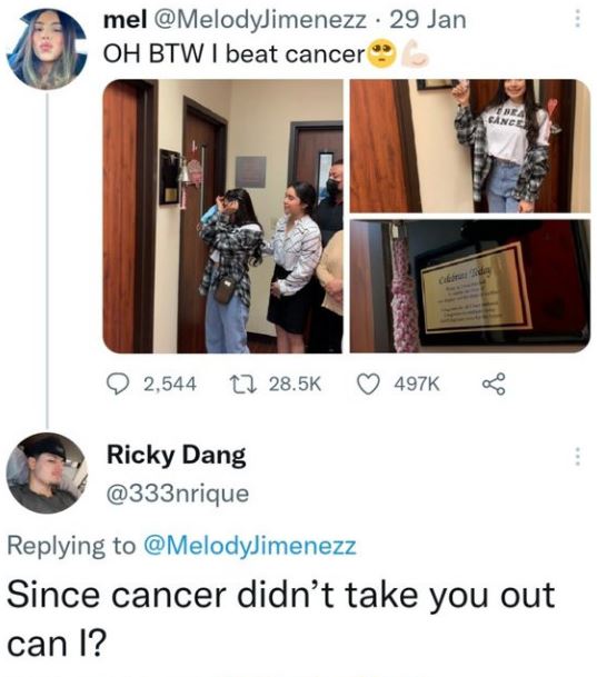 Unfortunately cancer made her sick, like she is of you. 