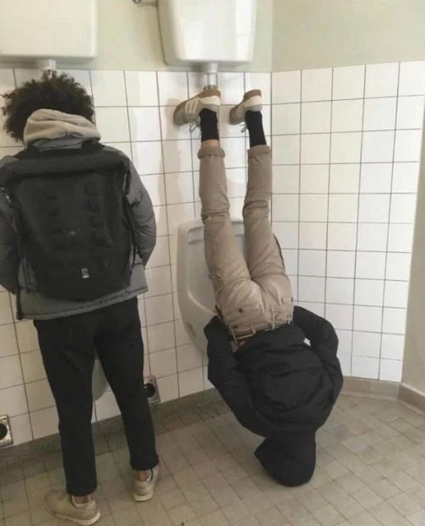 too true memes -  guy peeing upside down