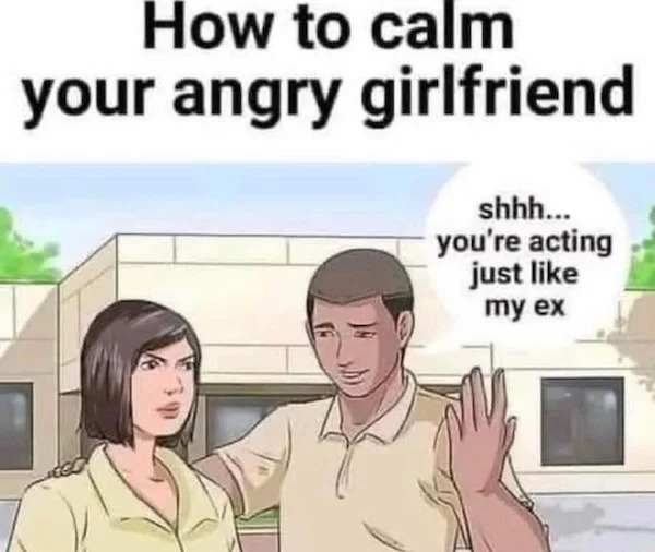 too true memes -  cartoon - How to calm your angry girlfriend shhh... you're acting just my ex