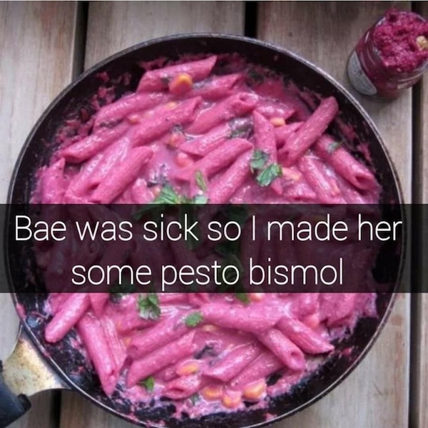 pics that require an explanation - pesto bismol - Bae was sick so I made her some pesto bismol