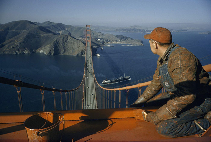 A Worker Paints The Golden Gate Bridge, 1956