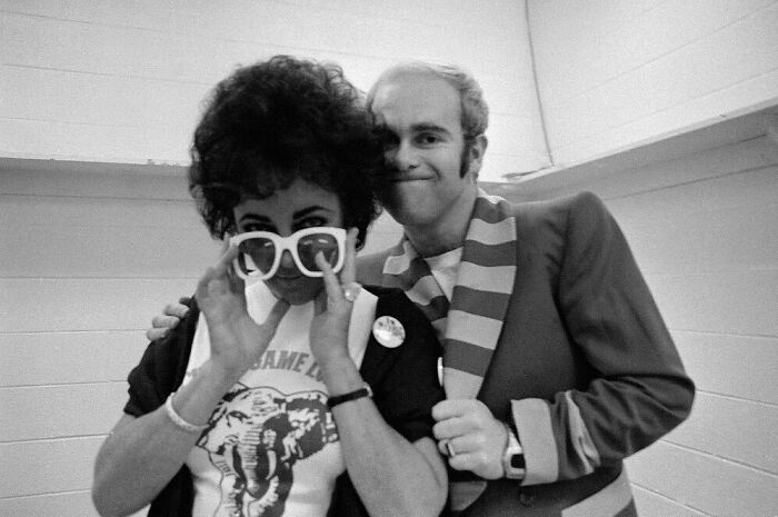 Elizabeth Taylor Visiting Elton John Backstage At The Spectrum In Philadelphia, 1976.