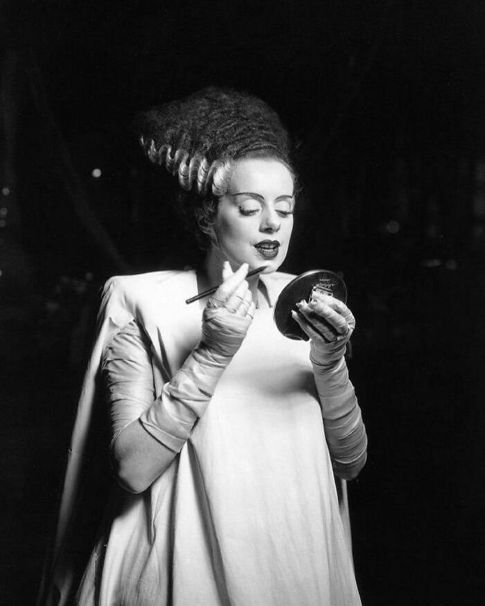 Elsa Lanchester Touching Up Her Makeup On The Set Of Bride Of Frankenstein, 1935