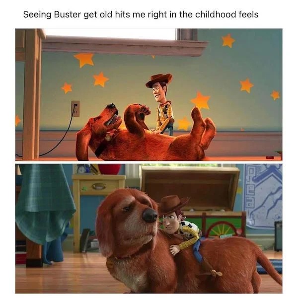 things that are depressing - buster from toy story 3 - Seeing Buster get old hits me right in the childhood feels