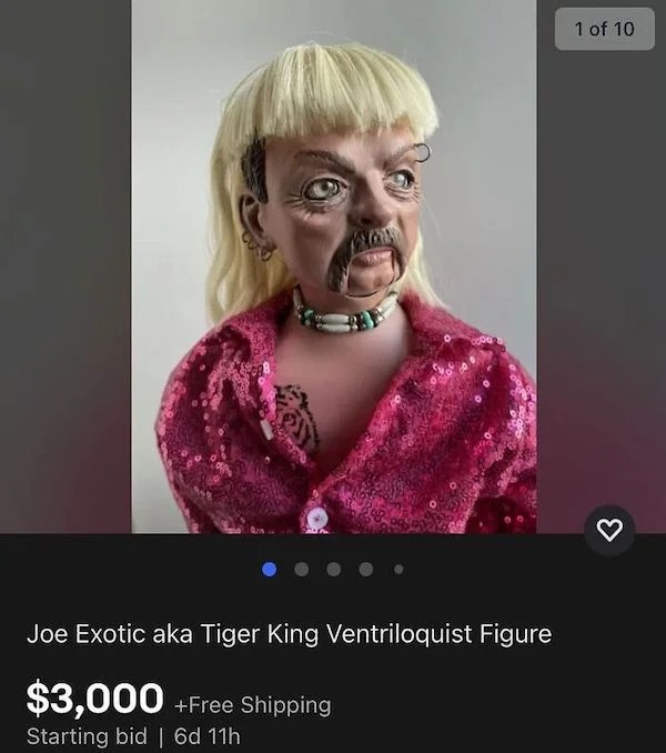 Insane Things That Sold Online - photo caption - Cond Joe Exotic aka Tiger King Ventriloquist Figure