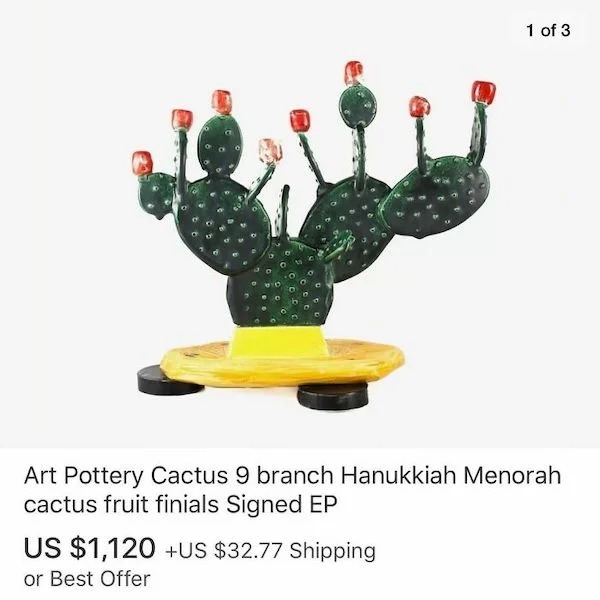 Insane Things That Sold Online - rt Pottery Cactus 9 branch Hanukkiah Menorah ca