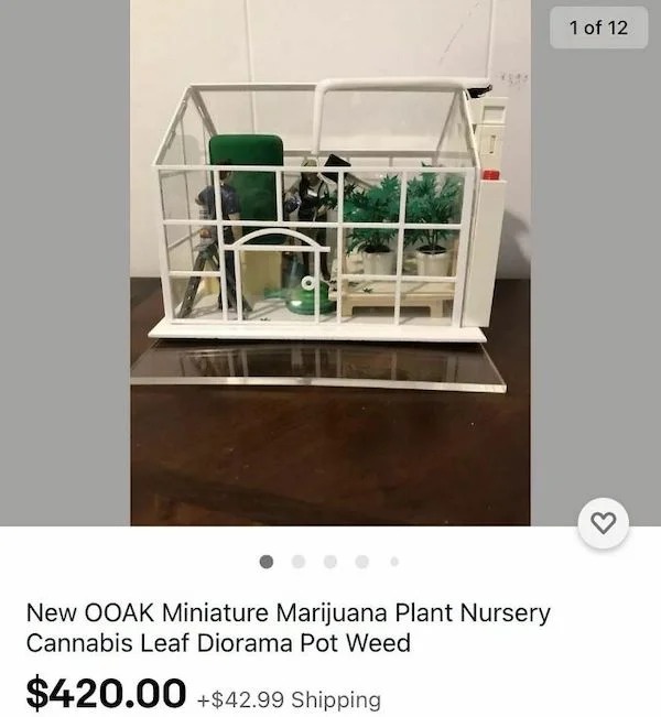 Insane Things That Sold Online - New Ooak Miniature Marijuana Plant Nursery Cannabis Leaf Diorama Pot
