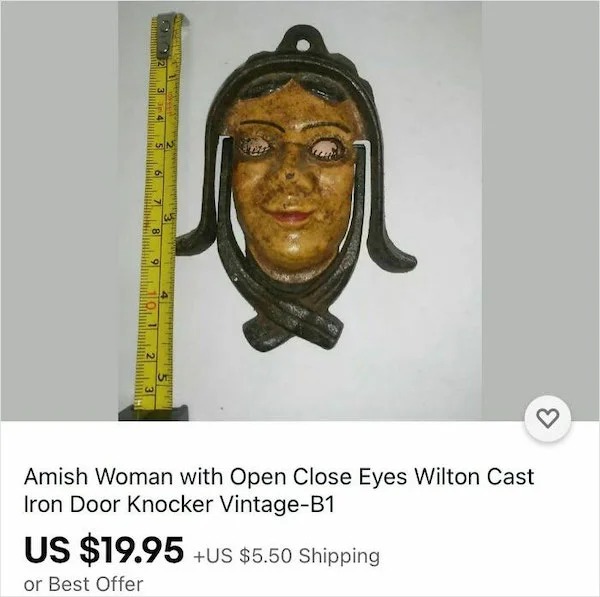 Insane Things That Sold Online - 25 ish Woman with Open Close Eyes Wilton Cast Iron Door Knocker VintageB1