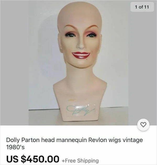 Insane Things That Sold Online - 1 of 11 Dolly Parton head mannequin Revlon wigs vintage