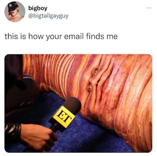 the funniest tweets of the year - heidi klum worm meme - bigboy this is how your email finds me Et