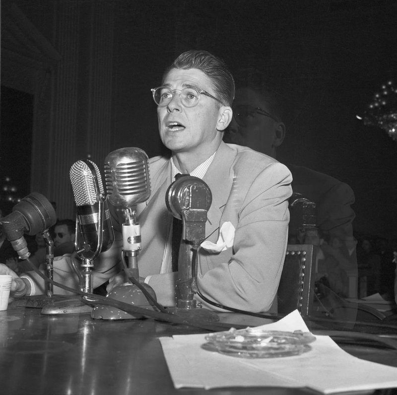 fascinating pics from history - Ronald Reagan testifies against fellow actors before House Un-American Activities Committee. 1947