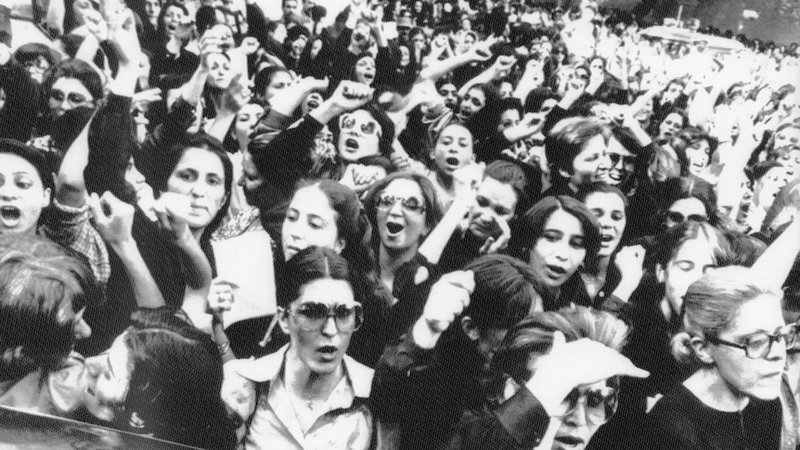 Iranian women protest against an Islamic dress code for all female employees in government offices, 1980