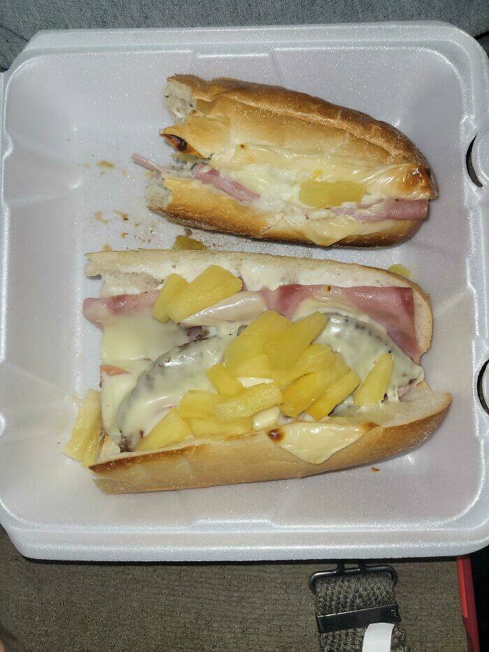 "My Daughter Wanted Ham & Pineapple On Her Cheeseburger Sub. Pineapple Wasn't Listed As Add-On. Made Special Request & Offered To Pay Extra. They Added Pineapple At No Charge. They Got Tipped Extra For This"