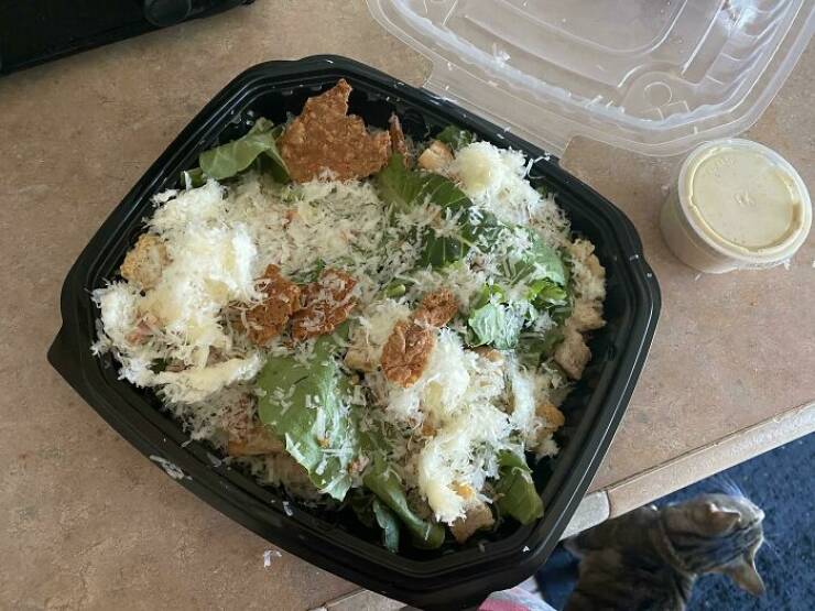 "I Told My BF I’m Only Into Caesar Salad For The Toppings… He Hooked Me Up!! I Actually Had To Remove Some Of It Lol"