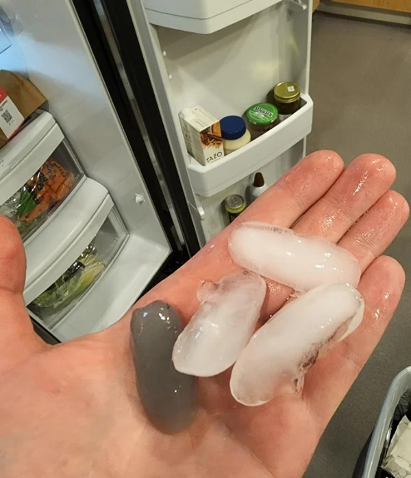“My fridge shot out a completely grey icecube.”