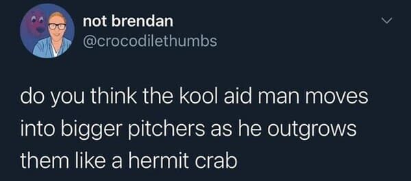 dank memes - presentation - not brendan do you think the kool aid man moves into bigger pitchers as he outgrows them a hermit crab