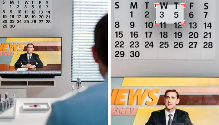 In Free Guy, the comedy starring Ryan Reynolds, we follow the story of a video game character who falls in love with the player who controls him. In the first scenes of the movie, we get to see this character’s routine and his world.

In the scene where Guy is having breakfast, there’s a calendar just above his TV, but a detail that probably many people have overlooked is that the number four in the calendar is missing.