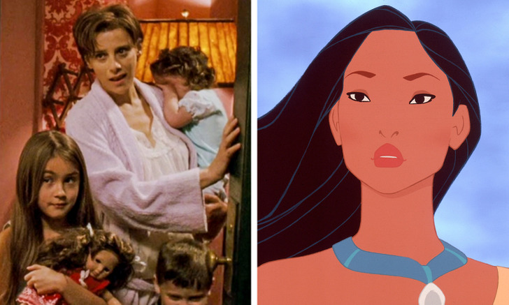 In the Disney movie Enchanted, in the scene where Prince Edward is looking for Giselle, he knocks on the door of a lady who has clearly stopped believing in fairy tales and any kind of Prince Charming. This woman is actually Judy Kuhn, the actress who lent her voice to play Pocahontas in the 1995 Disney film of the same name.