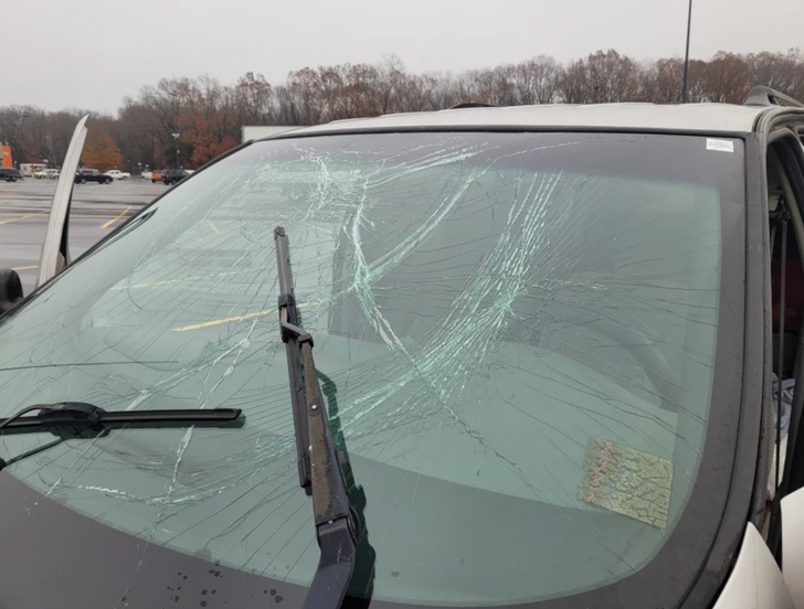 “Moms’ car hood popped open while driving and smacked into the windshield, also broke the windshield wipers.”