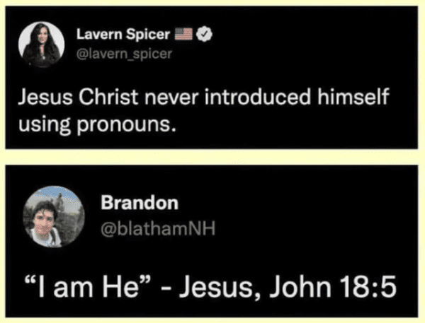 funny comments and replies - Jesus - 1 Lavern Spicer Jesus Christ never introduced himself using pronouns. Brandon "I am He" Jesus, John
