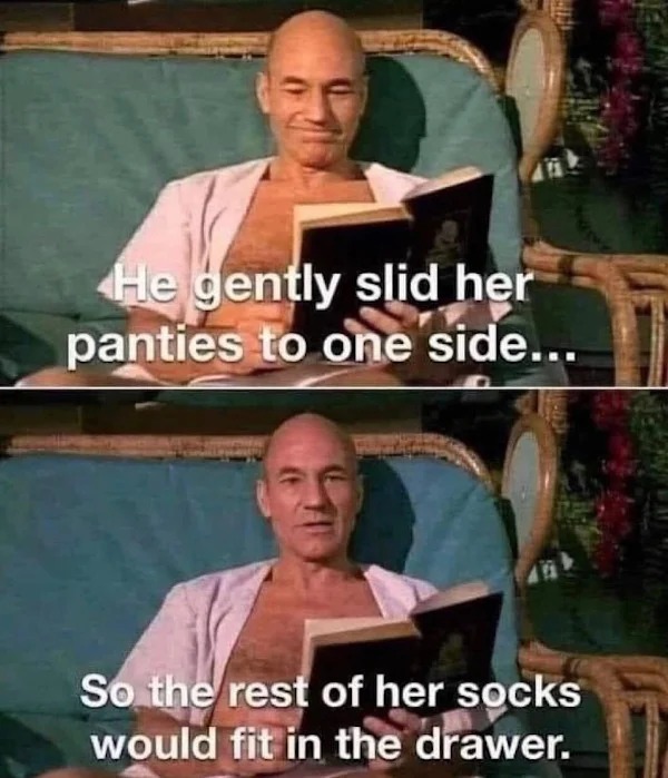 spicy meems - photo caption - He gently slid her panties to one side... So the rest of her socks would fit in the drawer.