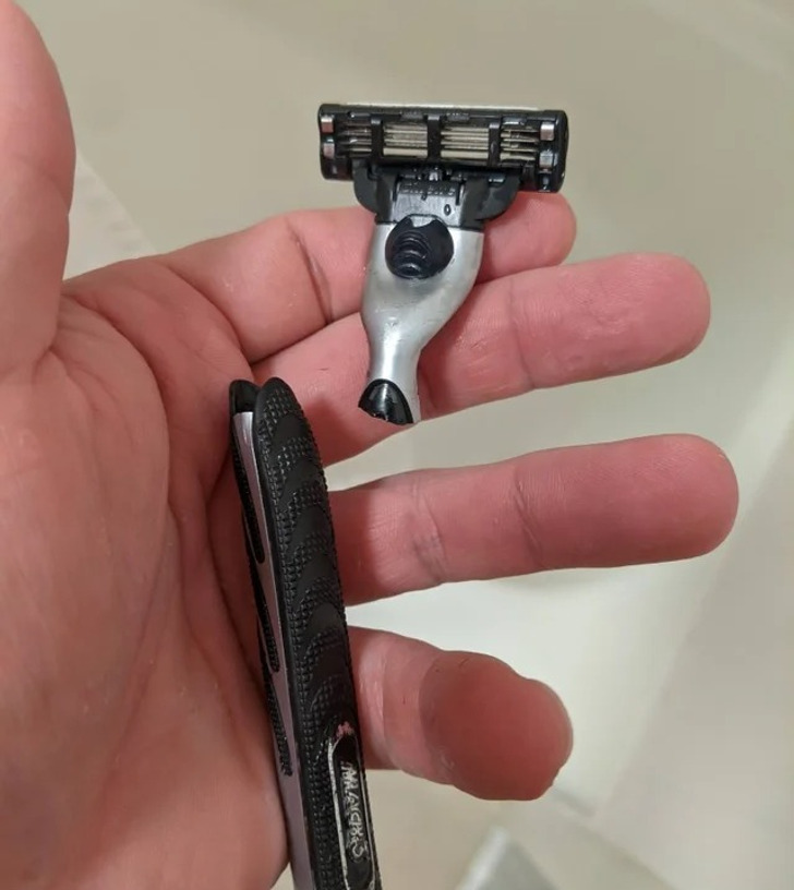 “Had to finish my head and face with the leftover mini razor.”