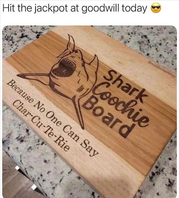 Things You Wish You Owned - floor - Hit the jackpot at goodwill today Shark Coochie Board Because No One Can Say CharCuTeRie