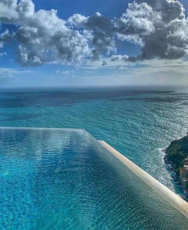 An infinity pool where the pool meets the ocean.