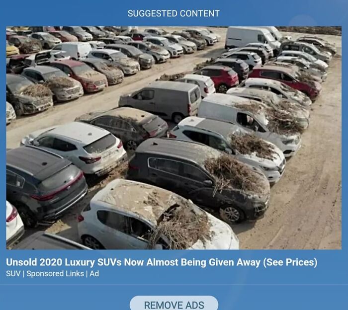 Cringe online ads - mid size car - Suggested Content Unsold 2020 Luxury SUVs Now Almost Being Given Away See Prices Suv | Sponsored Links | Ad Remove Ads