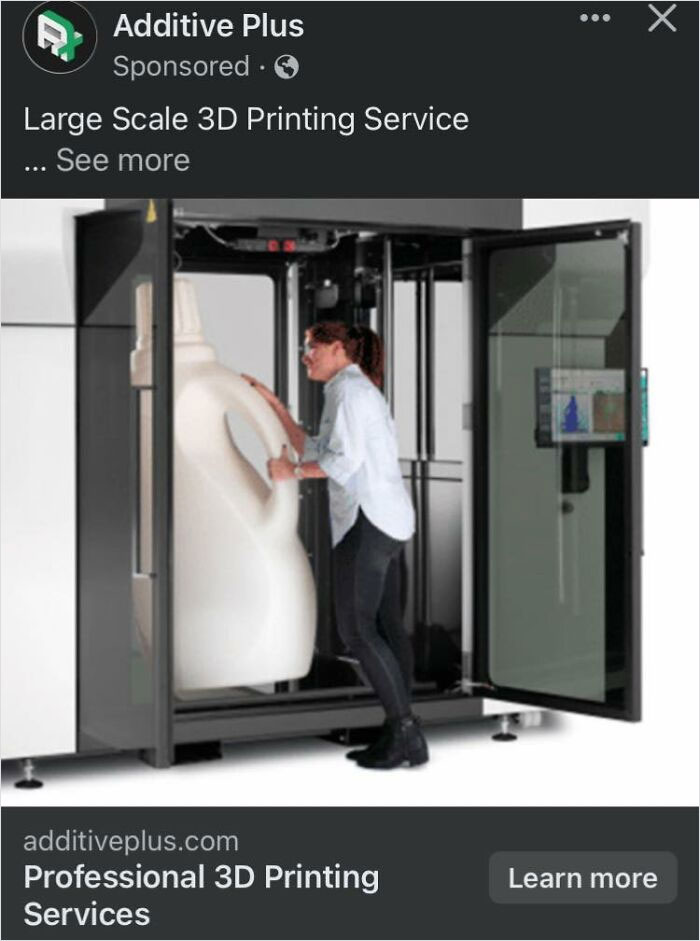 Cringe online ads - massivit 1800 - Additive Plus Sponsored Large Scale 3D Printing Service ... See more additiveplus.com Professional 3D Printing Services Learn more