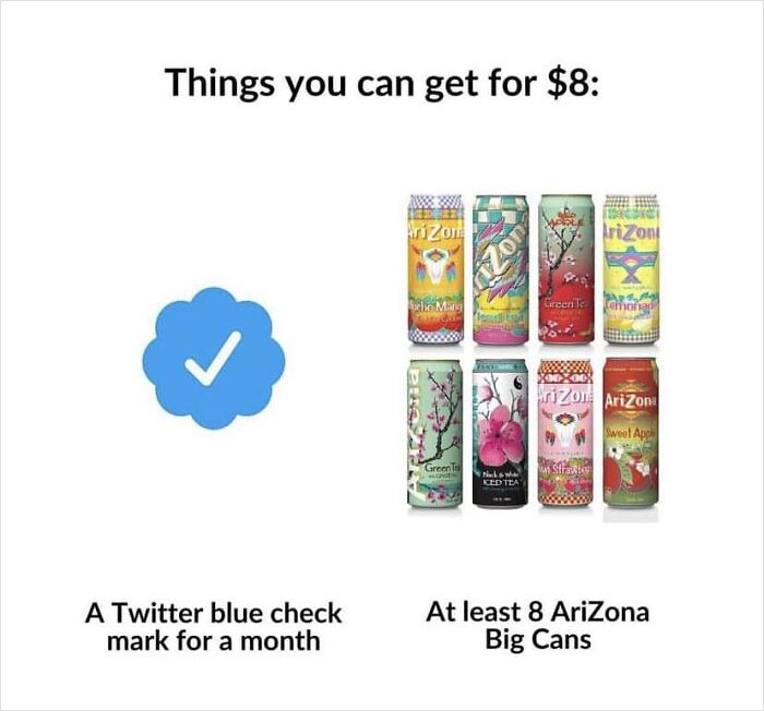 Cringe online ads - Things you can get for $8 A Twitter blue check mark for a month