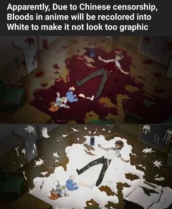 innocent pics dirty mind - anime china blood censorship - Apparently, Due to Chinese censorship, Bloods in anime will be recolored into White to make it not look too graphic