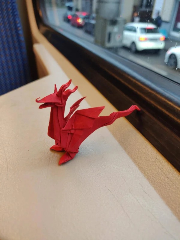 “Somebody left a little Origami dragon in the train on my morning commute.”