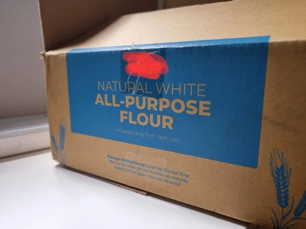 box - Natural White AllPurpose Flour Harvested daily from Utah Usa Shotge Instructions Surprise! It's not flour. We put that on the outside so nobody Now open the box already