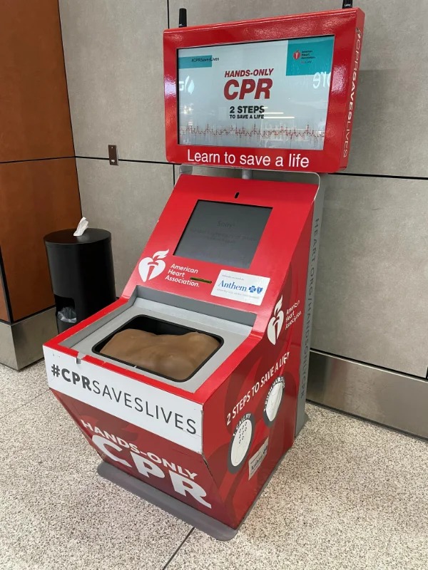 “Machine to practice CPR while waiting for a flight at Indianapolis airport”