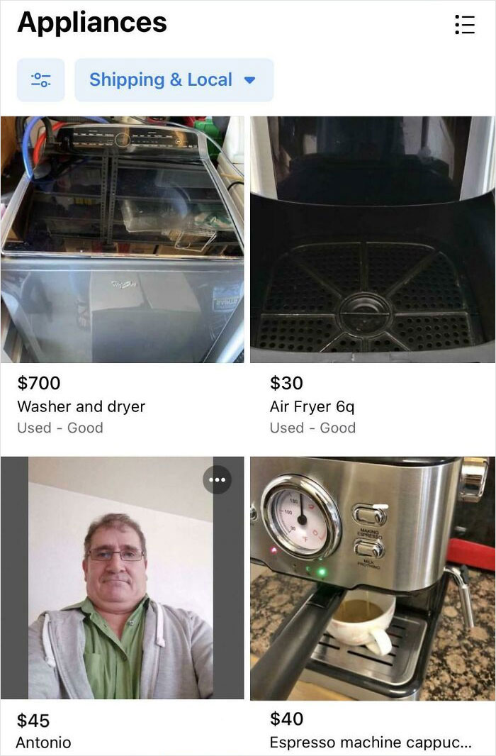 Accidental Comedy - car - Appliances 01 0. Shipping & Local $45 Antonio ww $700 Washer and dryer Used Good $30 Air Fryer 6q Used Good Ma !!! $40 Espresso machine cappuc...