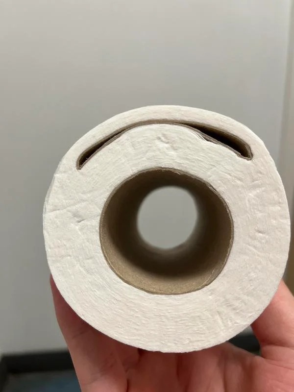 This toilet paper roll has two cardboard tubes in it