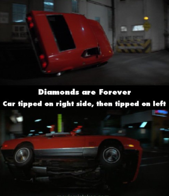 movie mistakes - race car - Diamonds are Forever Car tipped on right side, then tipped on left