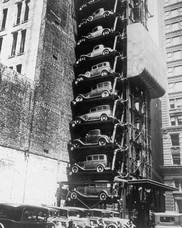 An Elevator Parking Lot In New York, 1920.