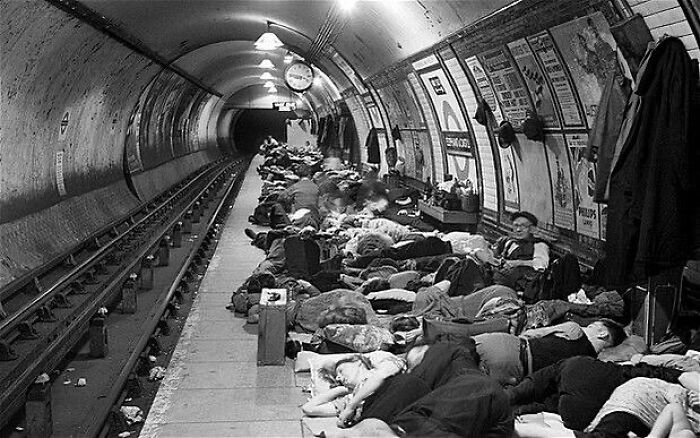 People Sleeping On The Crowded Platform Of The Elephant And Castle Tube Station While Taking Shelter From German Air Raids During The London Blitz.