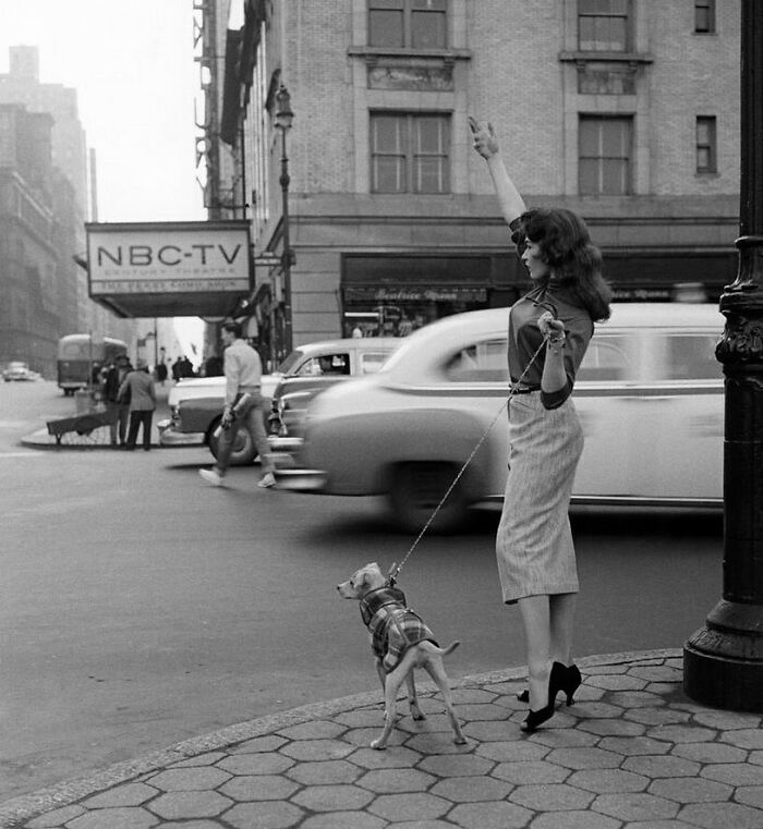 Woman Hailing A Cab In New York City, 1956.