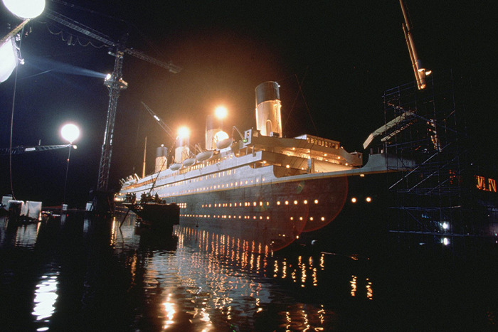 that when the set of James Cameron’s Titanic was submerged during filming, the Grand Staircase dislodged and floated; supporting the unconfirmed theory that the missing original staircase dislodged and floated away during the real sinking.