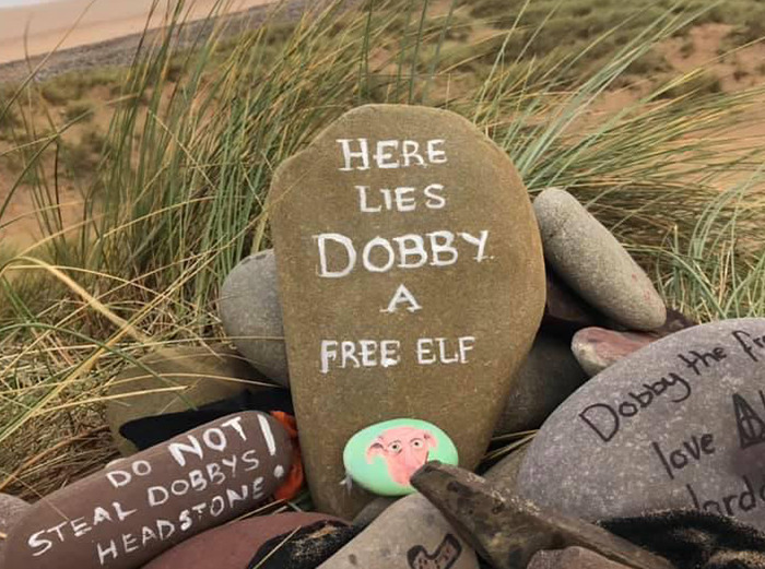 there is a shrine in Wales where Dobby the house elf was buried. consisting of 1000's of painted rocks and socks.