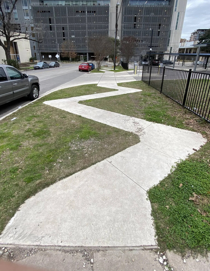 “This unnecessarily zig-zagged sidewalk”