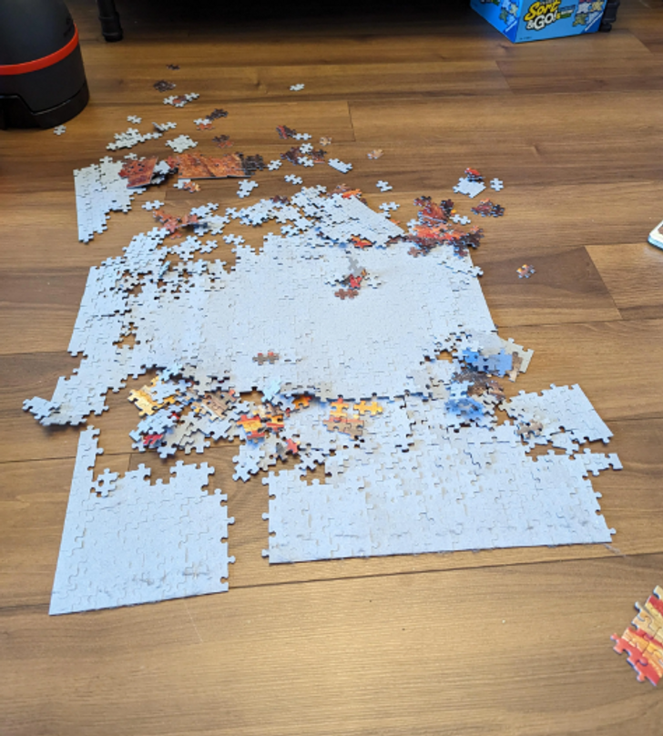 “The result of me trying to flip my puzzle so I could tape it.”