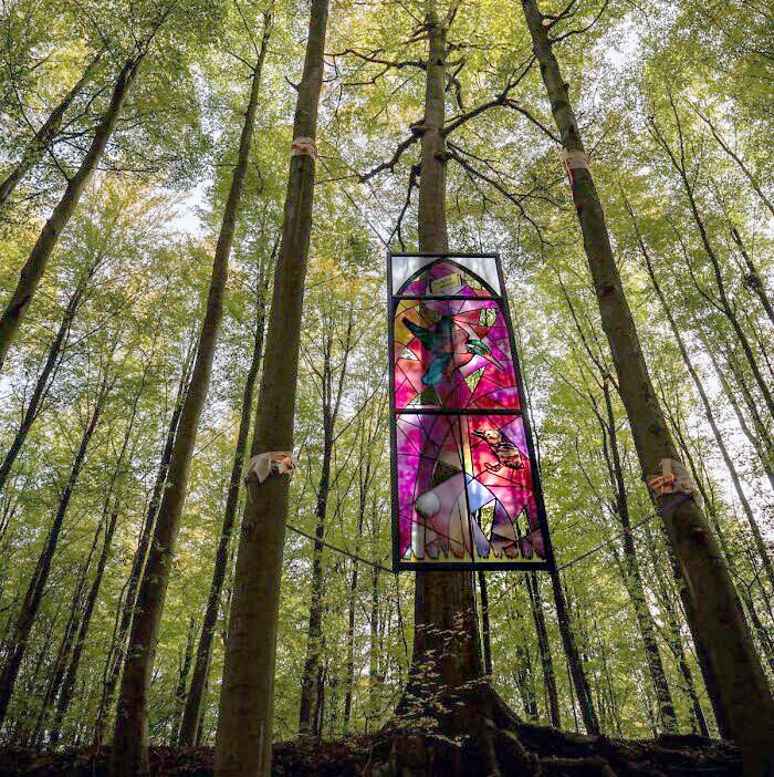 Came Upon A Stained Glass Window Hanging In A Forest In Belgium