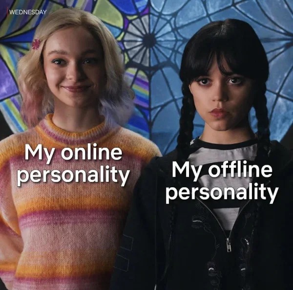 relatable memes - shoulder - Wednesday My online personality My offline personality