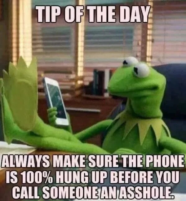 relatable memes - kermit the frog tip of the day - Tip Of The Day Always Make Sure The Phone Is 100% Hung Up Before You Call Someone An Asshole.